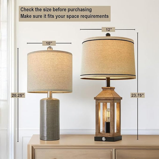 20.25/inch Modern Ceramic Table lamp Set of 2 Small Farmhouse Bedside lamp Dark Grey Nightstand Lamp End Table Lamps for Living Room Bedroom Study Office AMZ-T1109DG0