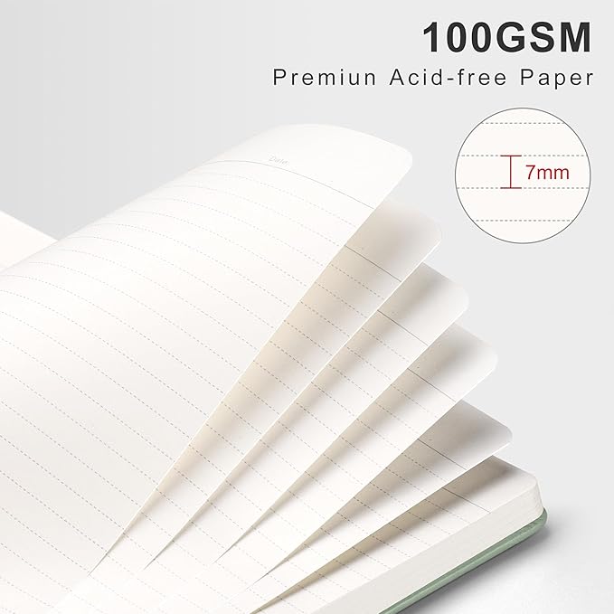 RETTACY Spiral Journal Notebook, 140 Numbered Pages, B5 Medium Size (7.6'' x 10''), for Men & Women, Journaling, Writing, Work & Office, Leather Hardcover, 100 GSM Thick Paper (Light Green)