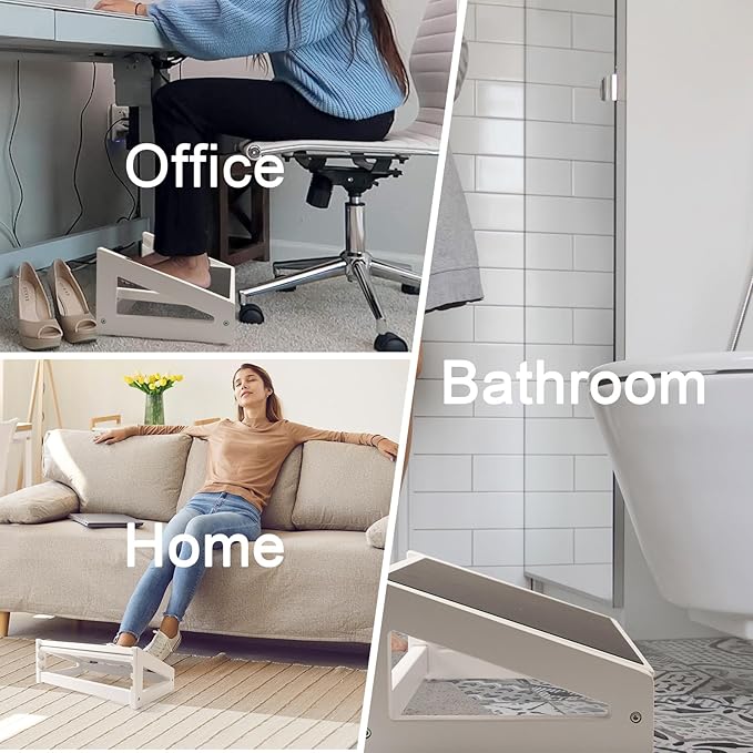 WOOD CITY Foot Rest for Under Desk at Work, 3 Heights Adjustable Footrest with Silicone Surface, 2in1 Foot Stool Improve Posture, Reduce Fatigue & Pain, Ideal for Home/Office/Gaming(White)