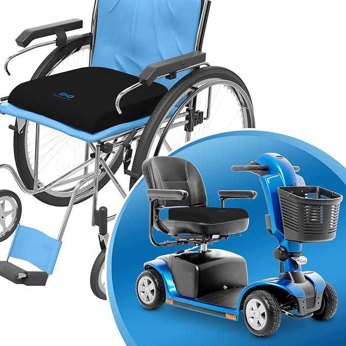 Everlasting Comfort Gel Memory Foam Wheelchair Cushions for Pressure Relief - Ventilated and Soft Wheel Chair Cushion Pad for Seniors and Adults - Non-Slip, Removable Cover - Wheelchair Accessories