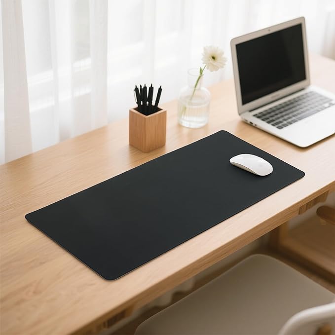 PU Leather Desk Mat, Large Mouse Pad with Cork Base, Writing Desk Blotter, Desk pad for Keyboard and Mouse,Keyboard mat for Desk Decor-Computer Mouse Pad(Black, 31.5x15.7in)