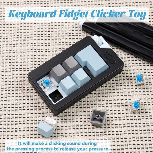 Keyboard Fidget Clicker Toy for Adults, Fidget Keyboards Sensory Fun Toys for Anxiety Decompression, Gift Christmas Ideal for Lover (Black Blue)