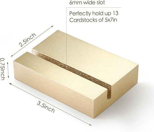 UNIQOOO 3.5" Gold Birch Wood Stand for Monthly Desk Calendar, Wooden Block Base, Cardstock Holder, For Office Home Retail Reception Decor, Photo Display, 10 Pack