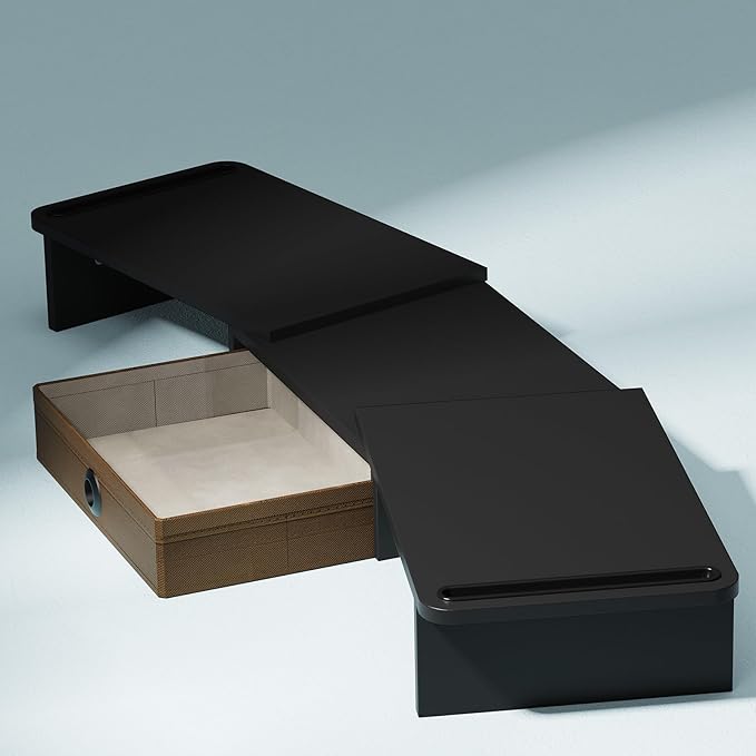 Dual Monitor Stand Riser with Drawer-Adjustable Length and Angle, Monitor Stand Riser for 2 Monitors, Desktop Organizer Stand for Computer/Laptop/PC/Printer (Black)