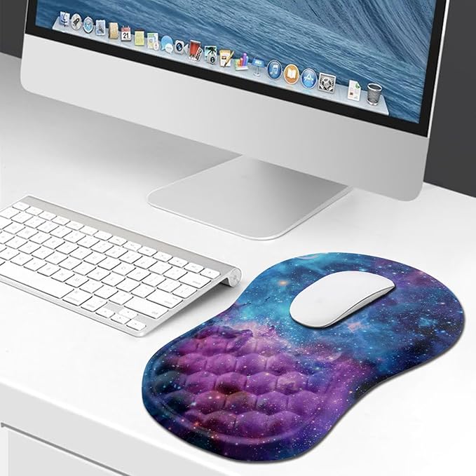Hokafenle Ergonomic Mouse Pad Wrist Support, Wrist Rest Mousepad for Carpal Tunnel Pain Relief with Integrated Memory Foam Slope Massage Bulge (11.8x7.9 inch,Galaxy Nebula Space