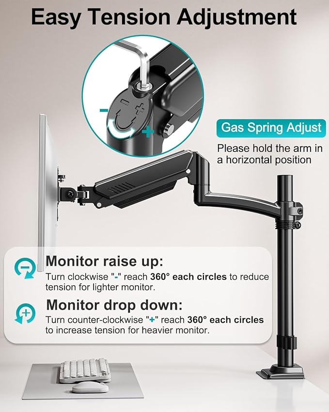 Dual Monitor Stand for Desk, Taller Monitor Arms for 2 Screens up to 32 inch, Ergonomic Adjustable Gas Spring Double Computer Monitor Mount, Holds 4.4-22lbs, VESA 75/100mm, Black, Freelift