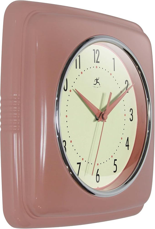 Infinity Instruments Square Retro Wall Clock, Terracotta, 9.25"