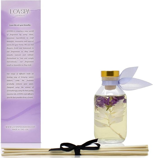 LOVSPA Reed Diffuser Set, Lavender Vanilla Scented Oil Diffuser with Sticks, Home Fragrance Accessories for Bathroom Shelf Decor, Aroma Diffusers for Home or Office Desk, USA Made