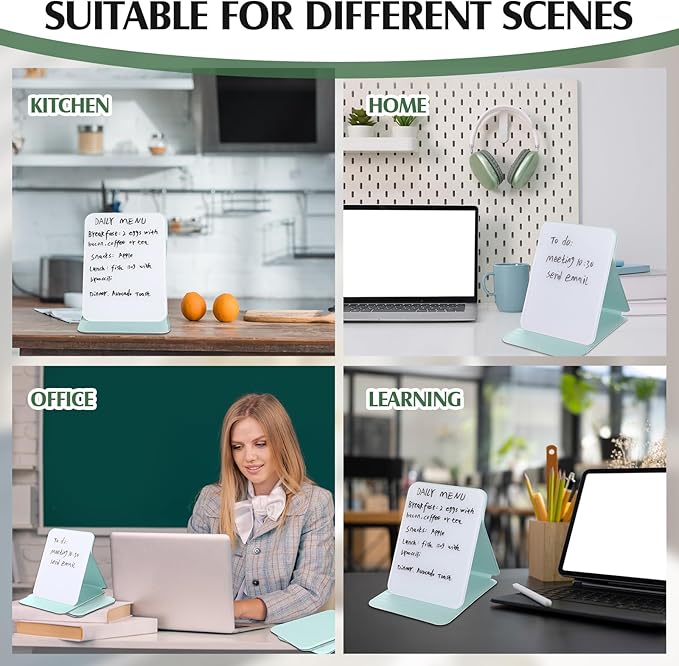 2 Pcs Small Glass Desktop Whiteboard with Reversable Stand 8 x 6 Inch Mini Dry Erase White Board Easel with 2 Markers Reusable Desk Notepad for Home Office School Supplies (Green)