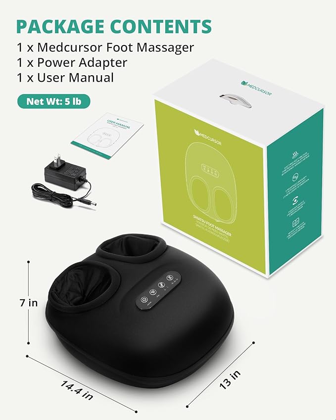 Medcursor Foot Massager Machine with Heat, Rolling, Deep Kneading, Shiatsu Foot Massager for Delivers Pain Relief, Tired, Plantar Fasciitis, Gift for Women Mom Men Fits Up to 13"