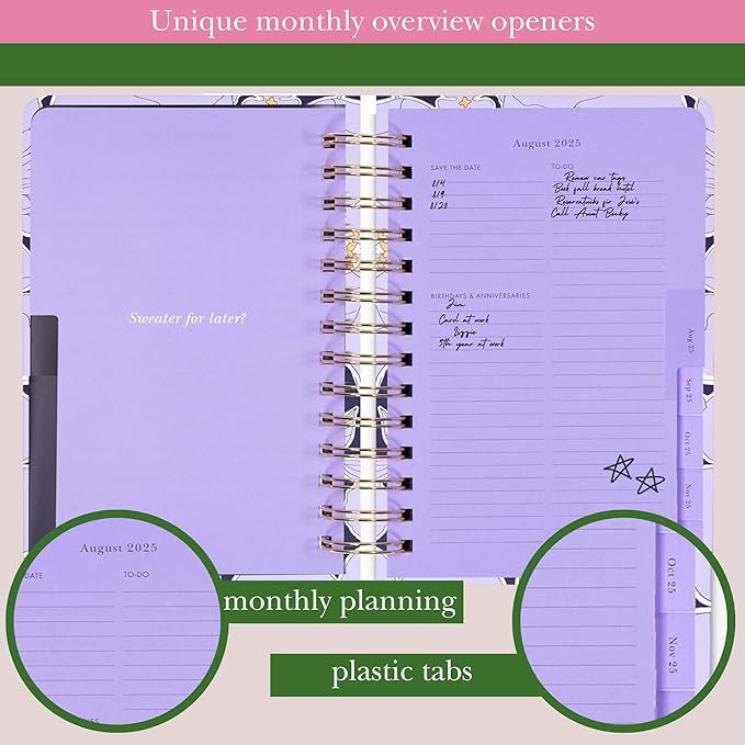 kate spade new york Daily Planner 2025-2026 Medium Agenda August 2025-December 2026, Hardcover Weekly and Monthly Spiral Planner with Stickers (Coastal Garden)