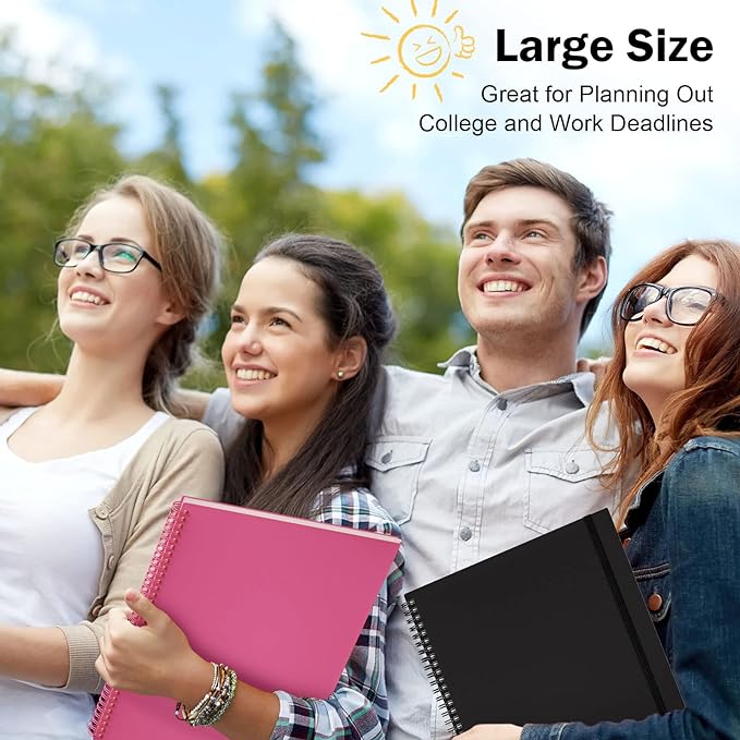 Planner Undated, Asten Daily Planner Agenda with To Do List, Hourly Schedules for Women and Men, Spiral Appointment Book with Elastic Closure, Inner Pocket 8.5" x 11" (Black)