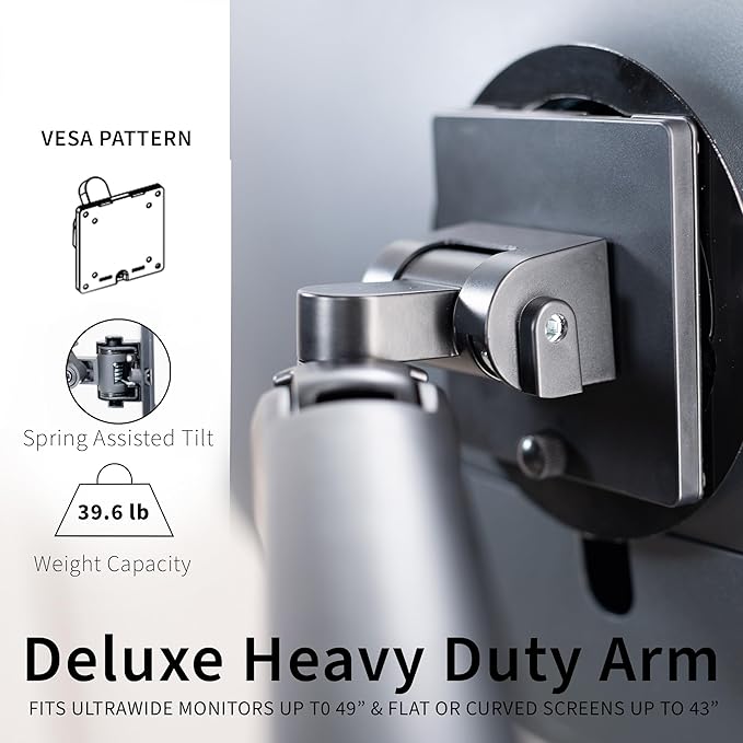 VIVO Aluminum Ultrawide Monitor Stand, Classic + USB, Fits up to 49 inch Screens, Single Articulating Pneumatic Arm, USB Ports, C-Clamp and Grommet Desk Mount, Max VESA 200x100, Black, STAND-V100HU