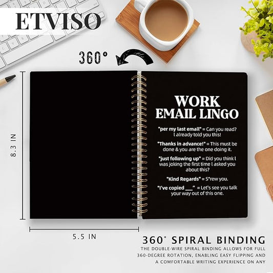 Funny Office Supplies, Work Journal Notebook for Women Men Coworkers, Funny Sarcastic Office Gifts for Coworkers, Work Email Lingo Hardcover Spiral Notebooks 5.5x8.3 Inch