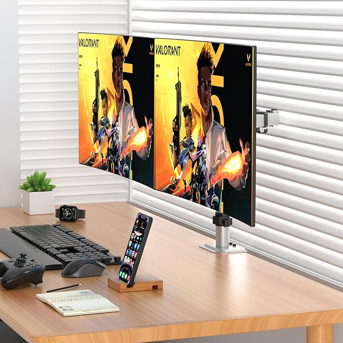 Suptek Dual Monitor Desk Mount, Adjustable Dual Monitor Arm for 2 Monitor Screens up to 42 inch, Extra Tall 15.75" Pole Monitor Stand for Desk, Holds up to 22 lbs,Silver(MD9442LS)