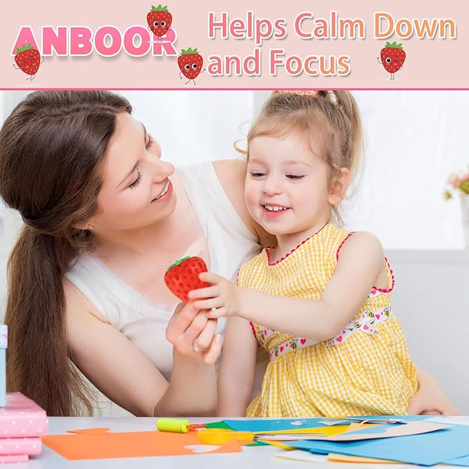 Anboor Strawberry Squishies Toy Simulation Strawberry Stress Balls Fruit Sensory Toys for Anxiety Relief
