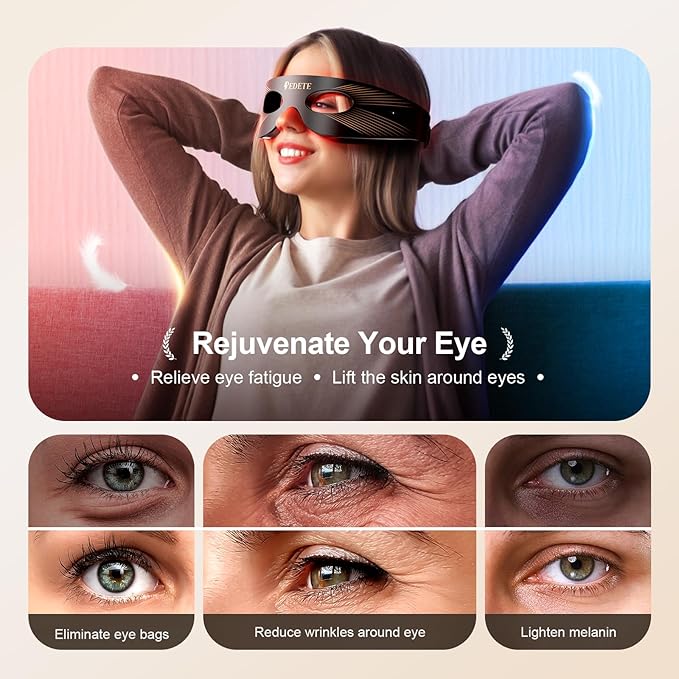 Red Light Therapy for Eyes, 3 Modes Under-Eye Red Light Eye Mask, Eye Massager for Fine Lines Eye Bags and Dark Circles for Men Women