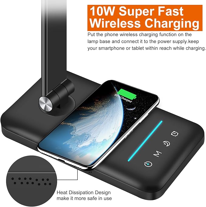 AFROG 8-in-1 4th Gen Multifunctional LED Desk Lamp with 10W Fast Wireless Charger,USB Charging Port,1200Lux Super Bright,5 Lighting Mode,7 Brightness,40 Min Timer,Night Light Function,5000K