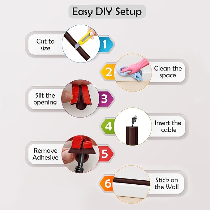 Rubber Bond TV Cord Hider Cable Protector - Strong Self Adhesive Wall Cord Cover Cable Hider - Low Profile Cable Management Wall Cord Concealer Cable Raceway