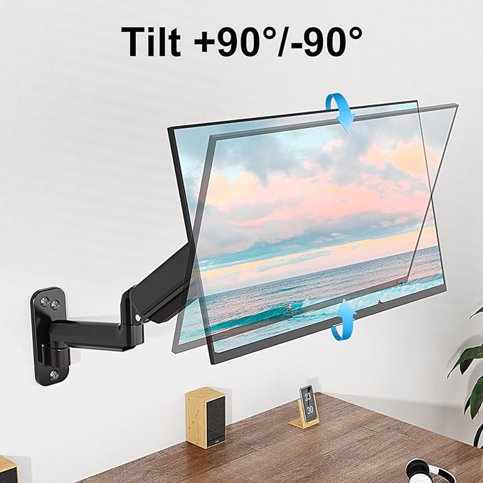 Monitor Wall Mount Fits Max 35 Inch/26.4lbs Computer Screen, Ultrawide Premium Single Arm, Full Motion Gas Spring Wall Monitor Mount with VESA Extension Kit for Max VESA 200x200mm
