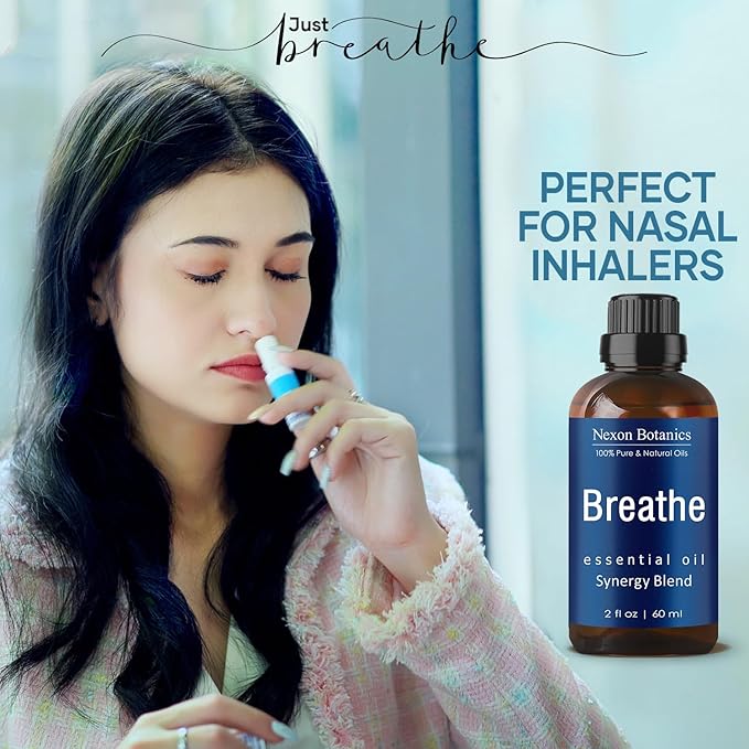 Breathe Essential Oil Blend 60 ml - Breath Sinus Relief with Menthol Oils - for Humidifiers, Diffusers, and Aromatherapy - Nexon Botanics