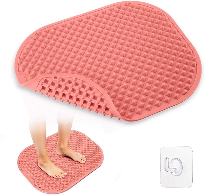 Upgrade Silicone Foot Massager Mat, Large Reflexology Mat for Feet Relaxation, Portable Foot Acupressure Mat with Dual-Side Usage, Foldable Standing Desk Mat for Pain, Fatigue Relief(Pink-L)