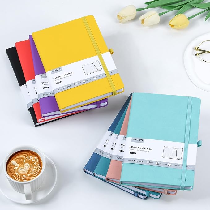 POPRUN A5 Lined Journal Notebooks, Leather Hardcover Thick Notebook for Writing, Business Work, Travel, School, College, Christmas, 5.5 x 8.3 inch, 240 Pages Classic Ruled Journals Notepad, Turquoise