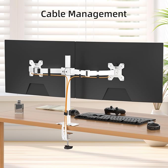 Suptek Dual Monitor Desk Mount, Adjustable Dual Monitor Arm for 2 Monitor Screens up to 38 inch, Extra Tall 15.75" Pole Monitor Stand for Desk, Holds up to 22 lbs,White(MD9442MW)
