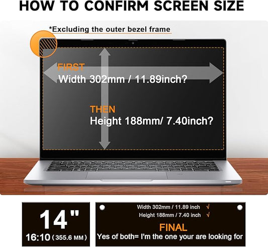 Mamol Laptop Privacy Screen 14 Inch for HP/Dell/Acer/Samsung/Asus/Lenovo/Toshiba, Removable 16:10 Aspect Privacy Filter Screen Protector, Anti Glare Blue Light Laptop Screen Shield 14 in