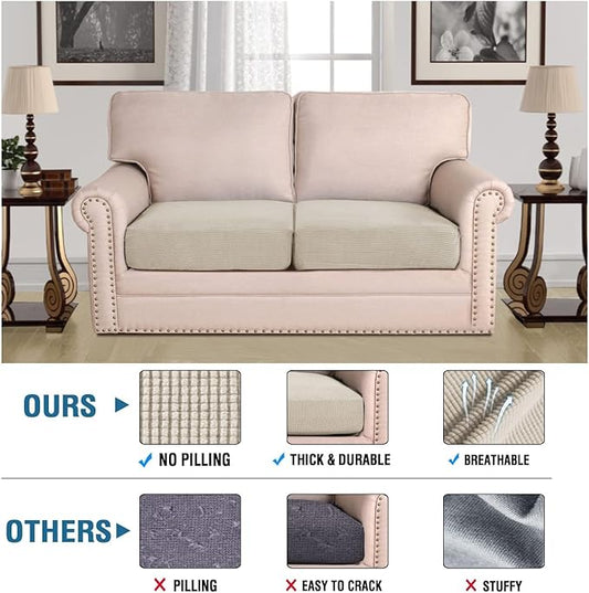 H.VERSAILTEX Super Stretch Individual Seat Cushion Covers Sofa Covers Couch Cushion Covers Slipcover Sets Thick Jacquard Textured Twill Fabric (2 Piece Medium Sofa Cushion Covers, Island Fossi)