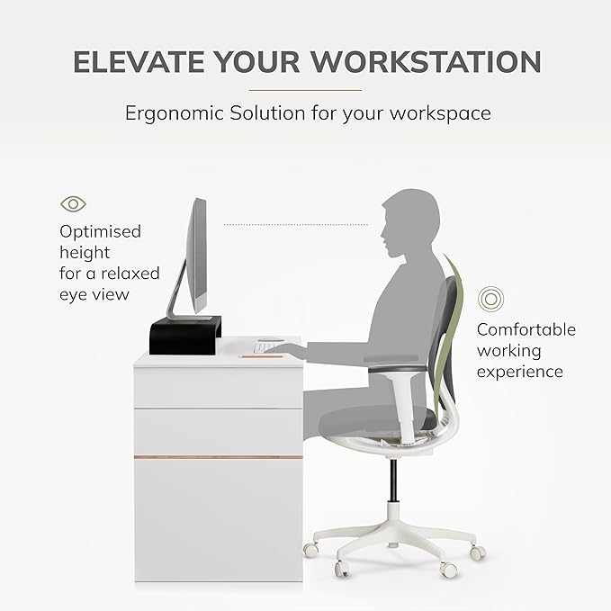 Anji Mountain Wood Monitor Stand Riser Desk Desktop Organizer Table for Home, Office Workspace, Laptop Riser, Ergonomic Design Stand for Gaming Setup, with Power Source, Black