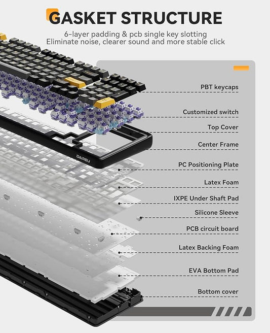 DAREU EK98pro Wireless Mechanical Keyboard,96% Creamy Gaming Keyboard with Number Pad,Tri-Mode BT/2.4GHz/USB-C,Pre-lubed Linear Switches,Gasket Structure,Hot Swappable Custom,Backlit for Win/Mac