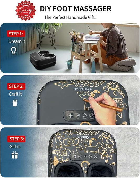 MOUNTRAX Shiatsu Foot Massager with Heat, Deep Kneading Foot Massager for Plantar Fasciitis, Neuropathy, Improve Circulation and Pain Relief – DIY Customizable Design Foot Massage with Drawing Pen
