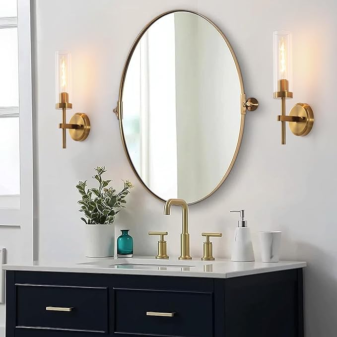 Wall Sconces Set of Two,Brass Gold Bathroom Sconces Wall Lighting with Clear Glass, Modern Sconces Wall Decor Set of 2 Wall Light fixtures for Bathroom Mirror Living Room Hallway Bedroom Wall Lamp