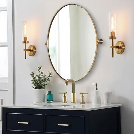 Wall Sconces Set of Two,Brass Gold Bathroom Sconces Wall Lighting with Clear Glass, Modern Sconces Wall Decor Set of 2 Wall Light fixtures for Bathroom Mirror Living Room Hallway Bedroom Wall Lamp