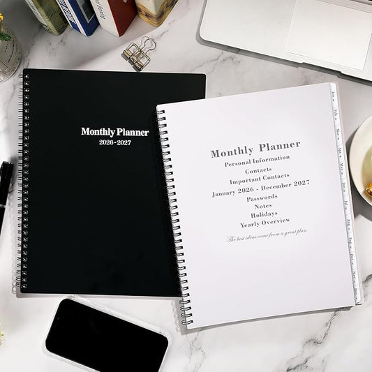 2026-2027 Monthly Planner/Calendar - January 2026 - December 2027, Monthly Calendar 2026-2027, 9" x 11", 2 Years Planner, Cardboard Cover, Black