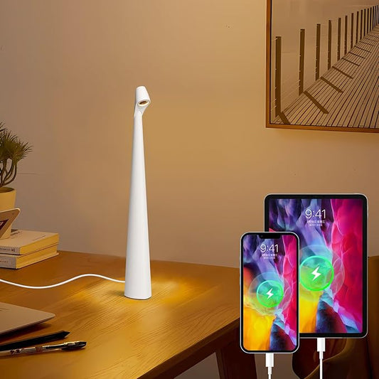 Cordless Table lamp, Rechargeable Wireless Desk Lamp, Portable Bedside Lamp 3 Levels Brightness, Battery Operated LED Desk Lamp for Bedroom Restaurant Reading (White)