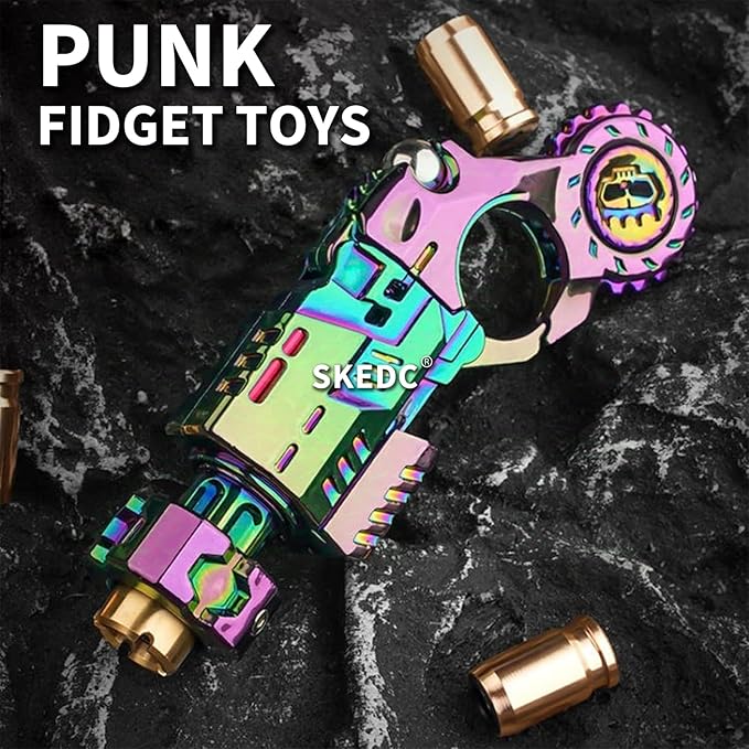 SKEDC Fidget Toys Adults, Alloy Fidget Slider Fidget Clicker Fidget Spinner, EDC Laucher Toy ADHD Tools Executive Desk Toy for Keep Focus & Relief Stress, Cool Gadgets for Men (2nd Gen Colorful)