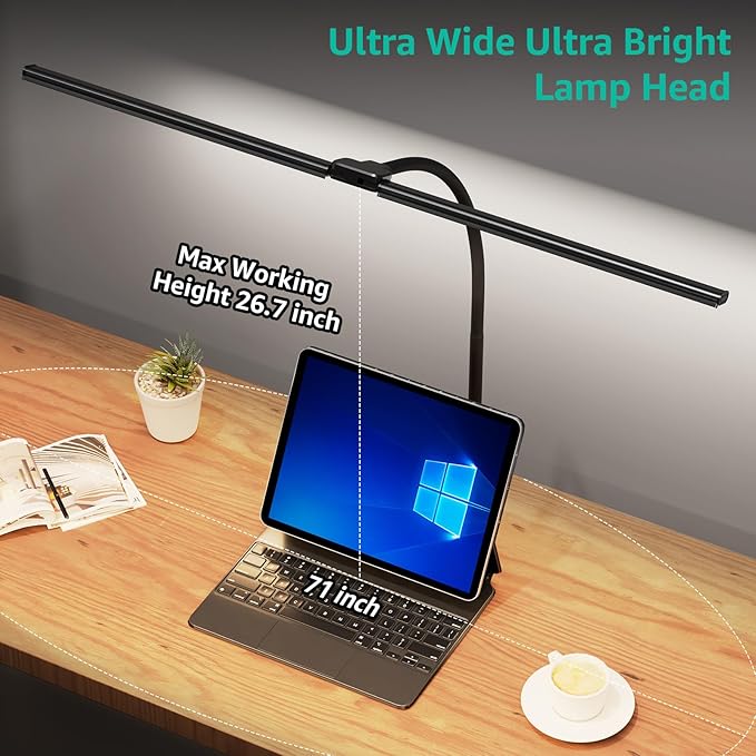ShineTech LED Desk Lamp for Home Office, 4000K Neutral White Double Head Architect Task Lamps with Clamp, Dimmable Adjustable Flexible Gooseneck,Black