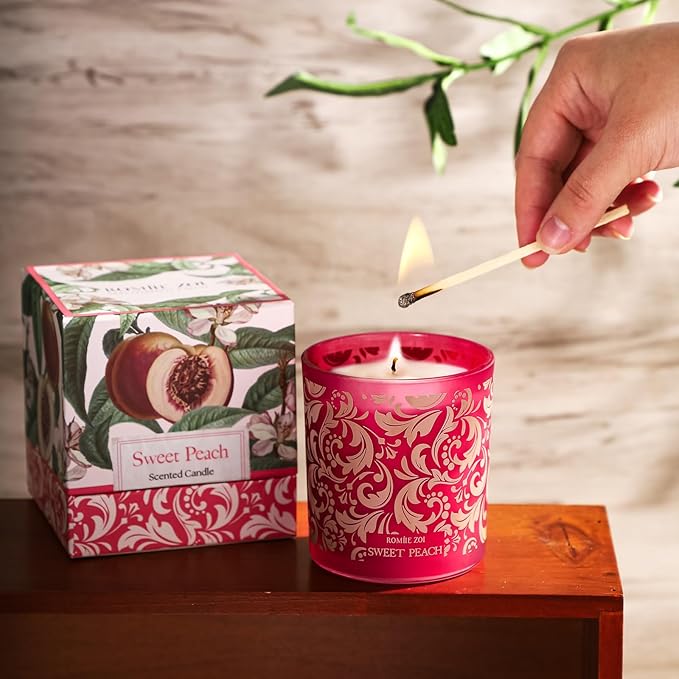 Scented Candle - Sweet Peach - 6oz Aromatherapy Soy Wax Jar Candle for Home, Gifts for Women - 170g