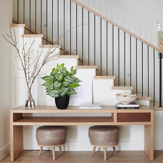 14.5" Artificial Plants Indoor Home Decor, Fake Potted Silk Plants for Shelves Living Room Decorative, Small Artificial Office Desk Plant in Pots, Faux Potted Greenery Tropical House Plant