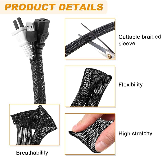 16 Pcs Cable Management Organizer Kit Include Retaining Wire Clips Wire Organizer Sleeve Cable Ties Headphone Hanger Holder for Computer (Black)