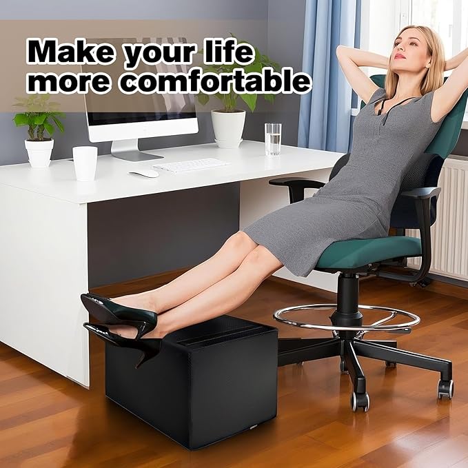 Ergonomic Adjustable Height Foot Rest for Under Desk Office & Home Comfortable Footrest with Breathable & Washable Mesh Cover Non-Slip Base Two-Layer Design