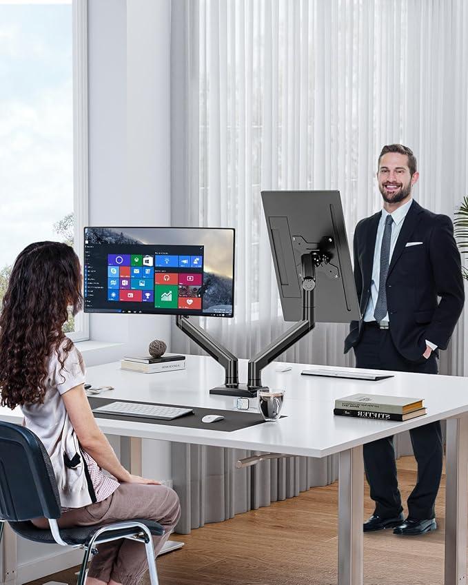 Dual Monitor Mount Fits 17 to 32 Inch Computer Screen, Dual Monitor Arm Hold 4.4-19.8lbs Each, Full Motion Monitor Desk Mounts for 2 Monitors, Gas Spring Monitor Stand, VESA Mount, Freelift