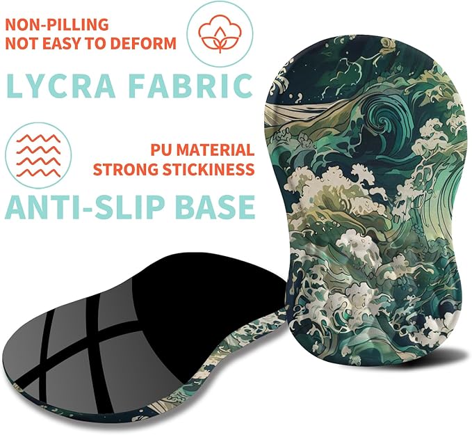 Ergonomic Mouse Pad Wrist Support with Memory Foam Massage Bulge, Carpal Tunnel Pain Relief Mousepad Wrist Rest for Mouse(12x8 inch, Sea Wave)