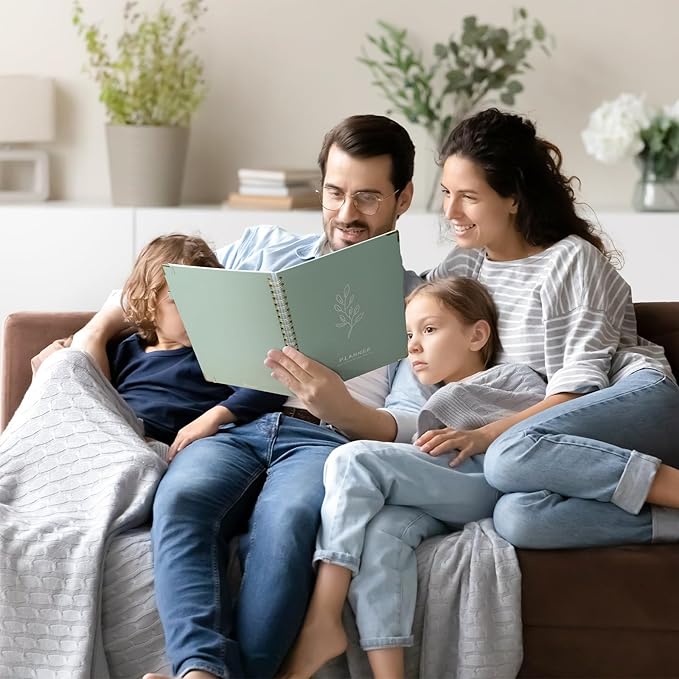 Ospelelf Planner Undated Daily Spiral Binding Weekly Monthly Hardcover Academic Planners with Stickers 12 Months Productivity Aesthetic Journey Letter Size Green Leaf