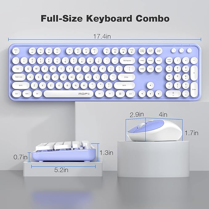 MOFII Wireless Keyboard and Mouse Combo, Typewriter Full-Sized Retro Keyboard and 2.4GHz Connected Mouse for Windows, Computer, Desktop, PC, Notebook, Laptop (Purple)