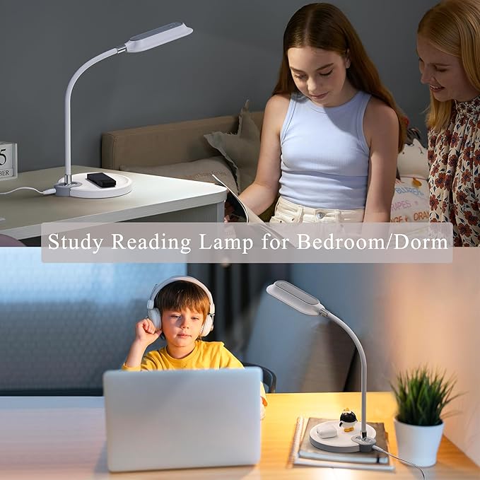 WILIT LED Desk Lamp, 800LM Bright Dimmable Table Lamp with 3 Color Modes, Bedside Lamp with Storage Base, Study Lamp with Adjustable Gooseneck, Reading Lamps for Home Office Dorm