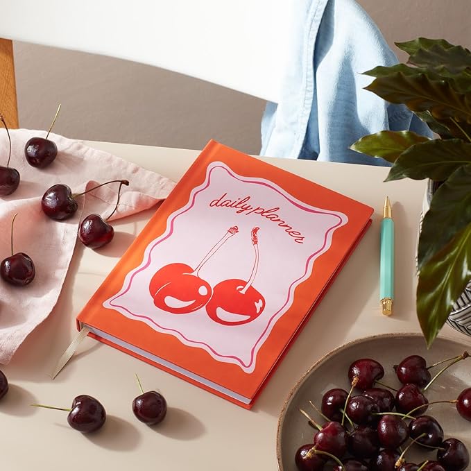 Yop & Tom Undated Daily Planner (A5) - Productivity Planner - Weekly and Daily Organizer with Time Slots - Cherries
