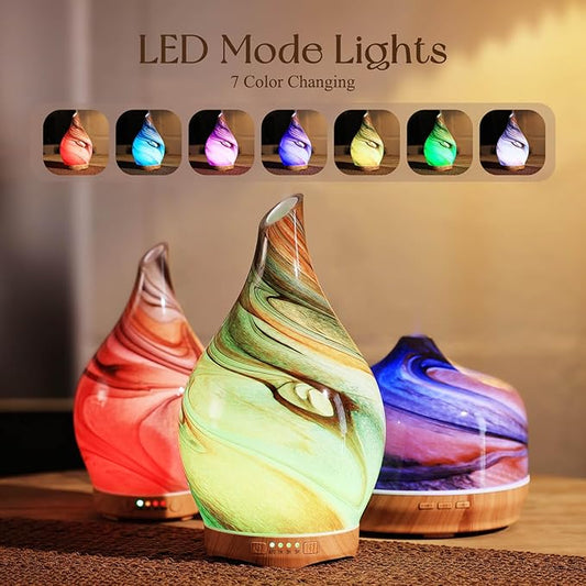 Porseme 280ml Glass Essential Oil Diffuser Aromatherapy Ultrasonic Cool Mist Humidifier 7 Running Hours Waterless Auto-Off Air Diffusers for Sleeping, Yoga, Office Working, Spa and Rest (Deep Desert)